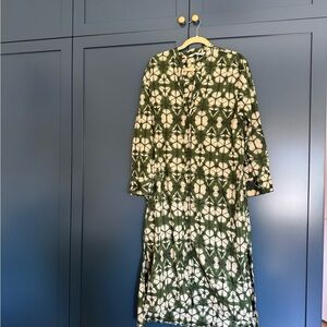 Zara Patterned Long Sleeve Dress in Green and Cream